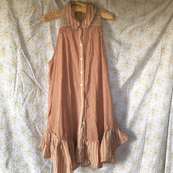 FREE PEOPLE Be Real rust colored  and tan striped sleeveless mini dress. Size L. - Picture 5 of 14